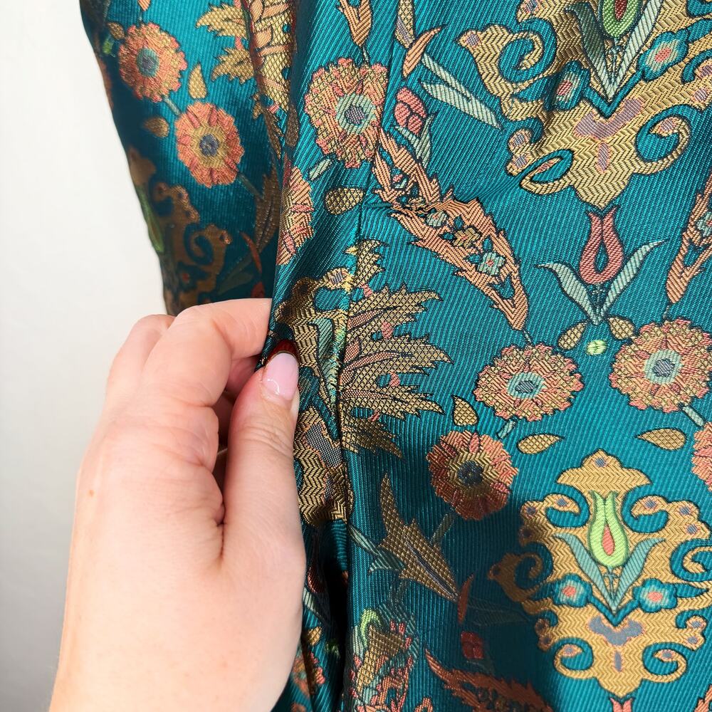 Anthropologie Maeve Melyssa Jacquard Jade Gold Metallic Paisley Trouser Pants XS - Picture 8 of 16